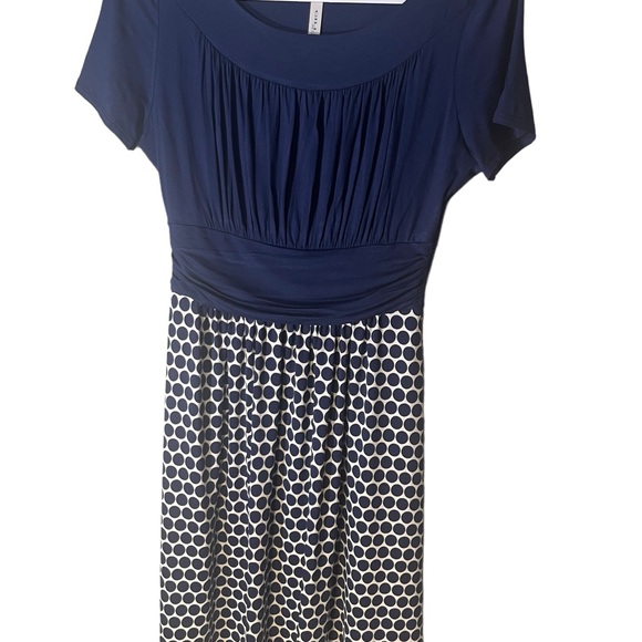 Gilli ModCloth Soft High waisted Dress Navy top Navy polka dot skirt - Picture 5 of 6